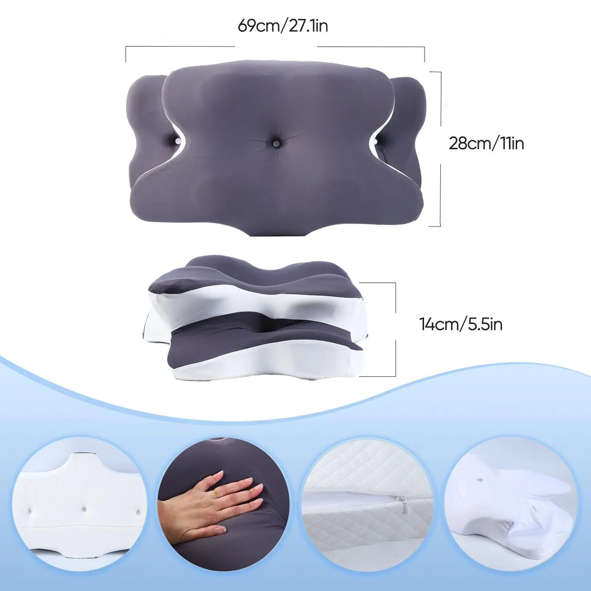Ultimate Comfort: Ergonomic Double-Sided Neck Pillow with Cooling Cover and Extra-Large Armrest for All Sleep Positions